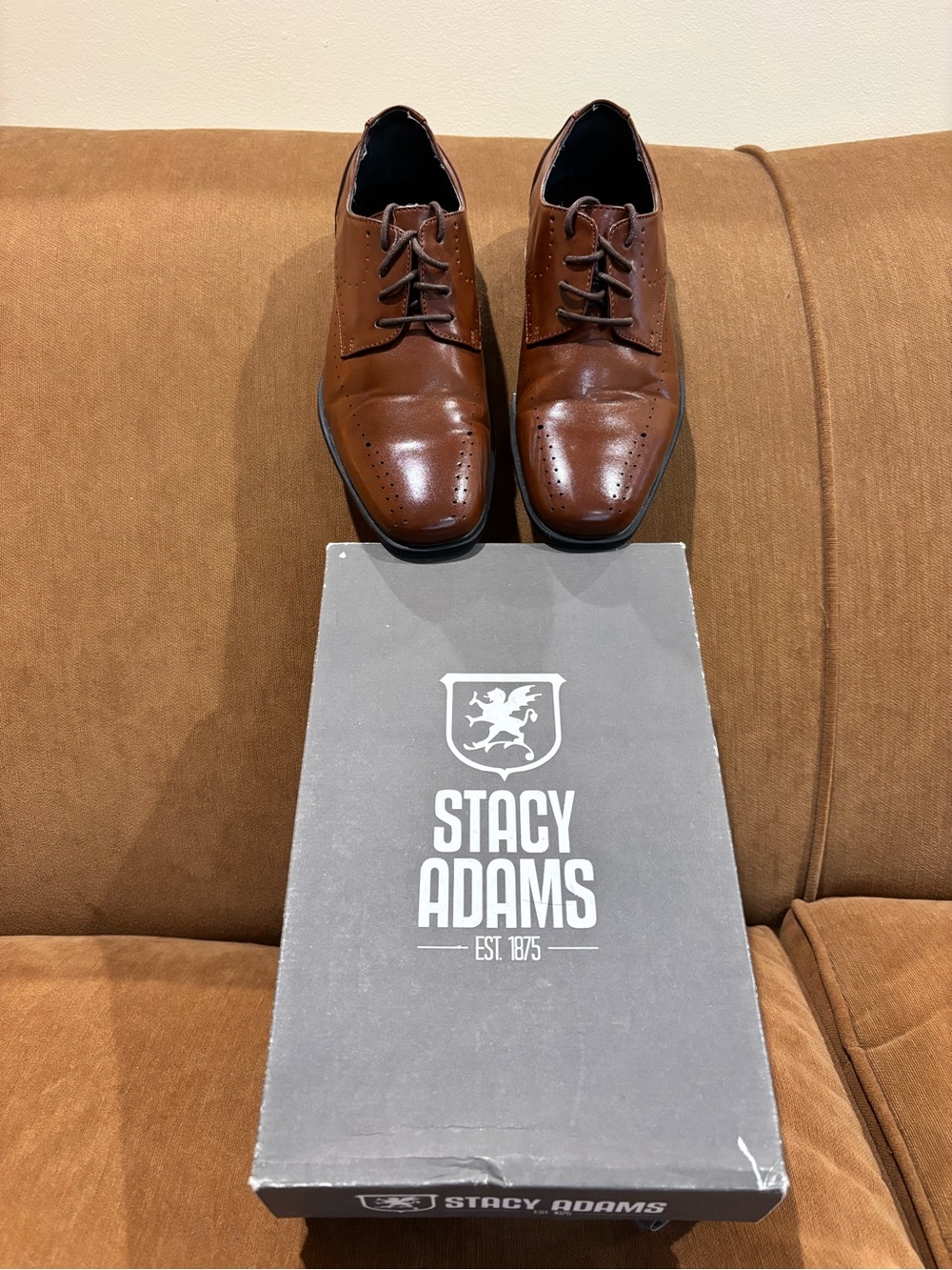 Boys dress shoes: Stacy Adams Cognac Brown Lace-Up Oxford Dress Shoes